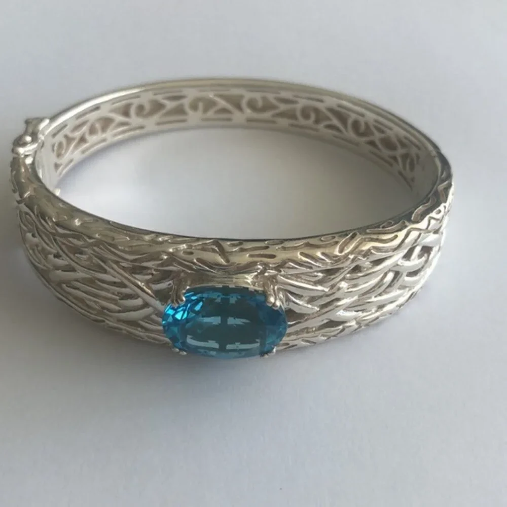 Effy 925 Lagoon Sterling Silver Blue Topaz Bangle, 10.64 TCW
